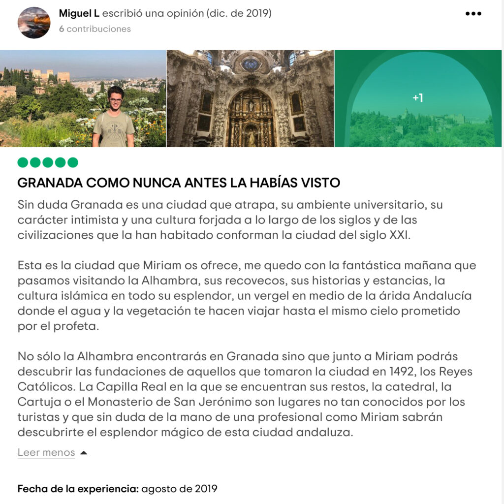 Opinión en TripAdvisor sobre mi Visita guiada por Granada