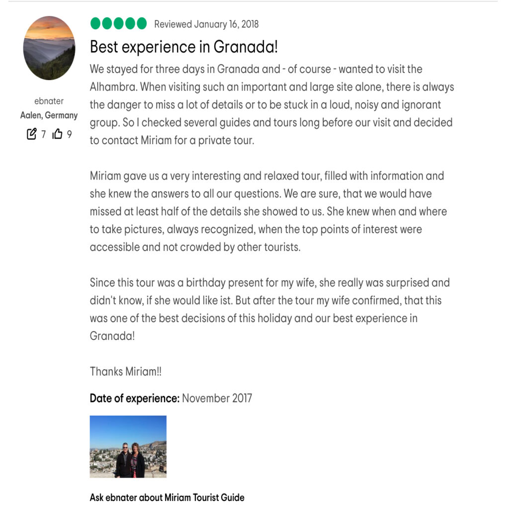 Client review in TripAdvisor